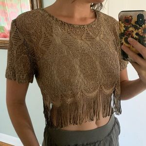 Vintage 80s-90s cropped metallic fringe blouse